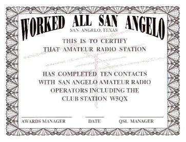 Worked All San Angelo Award Certificate